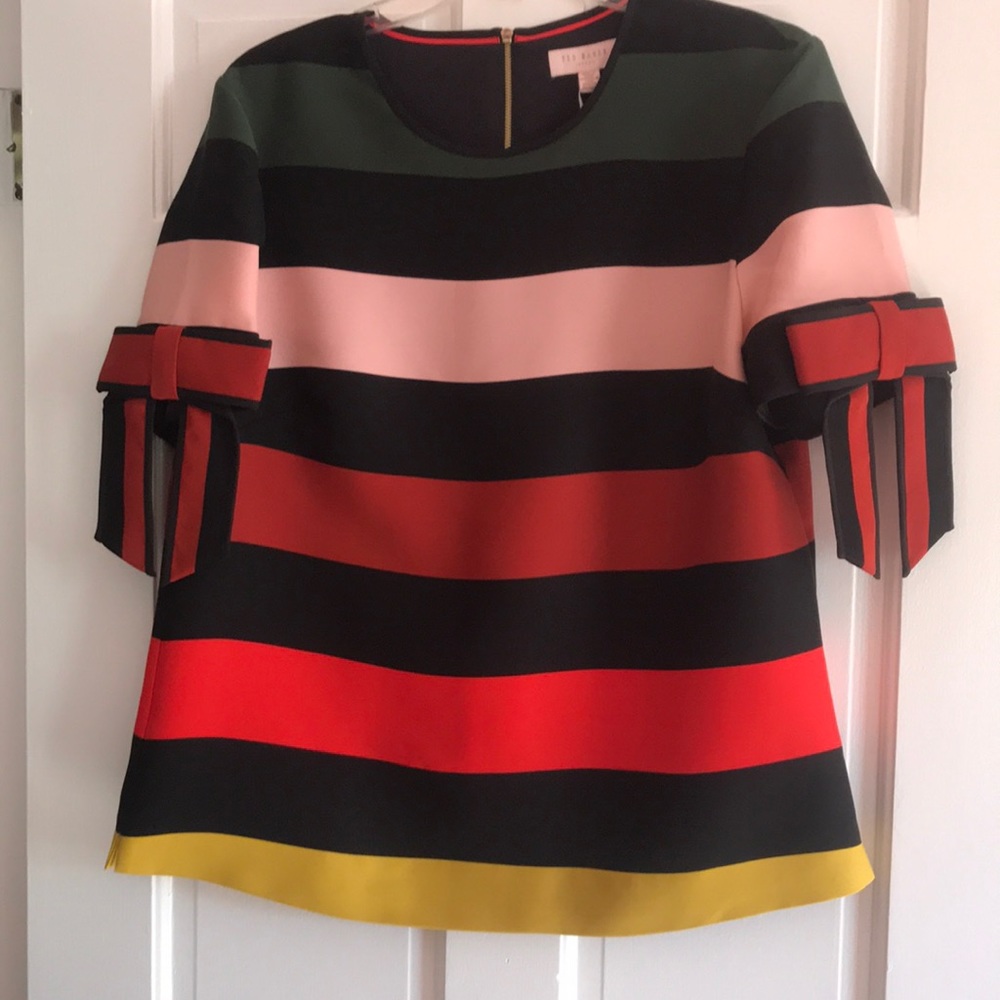 Ted Baker new with Tags with Stripe and Bow Sleeve top size 4